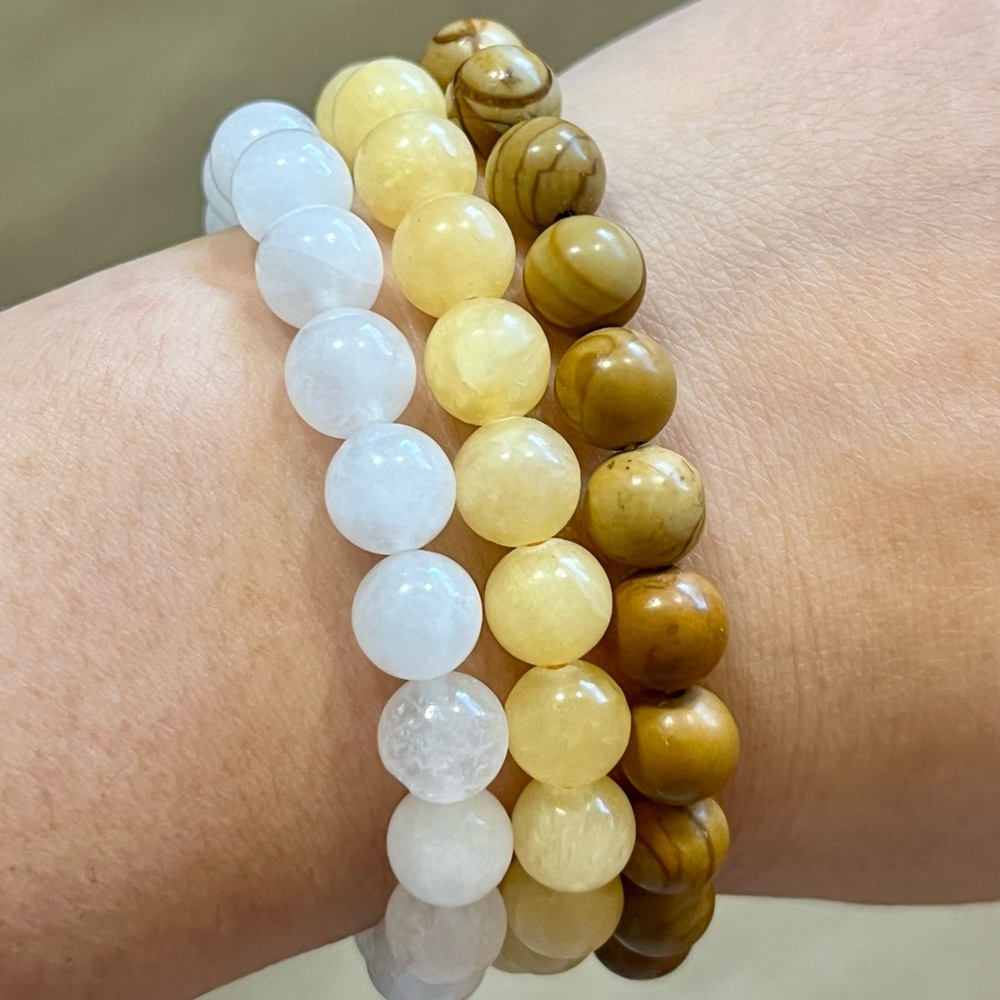 8mm white quartz, yellow‎ aventurine and jasper bracelet set